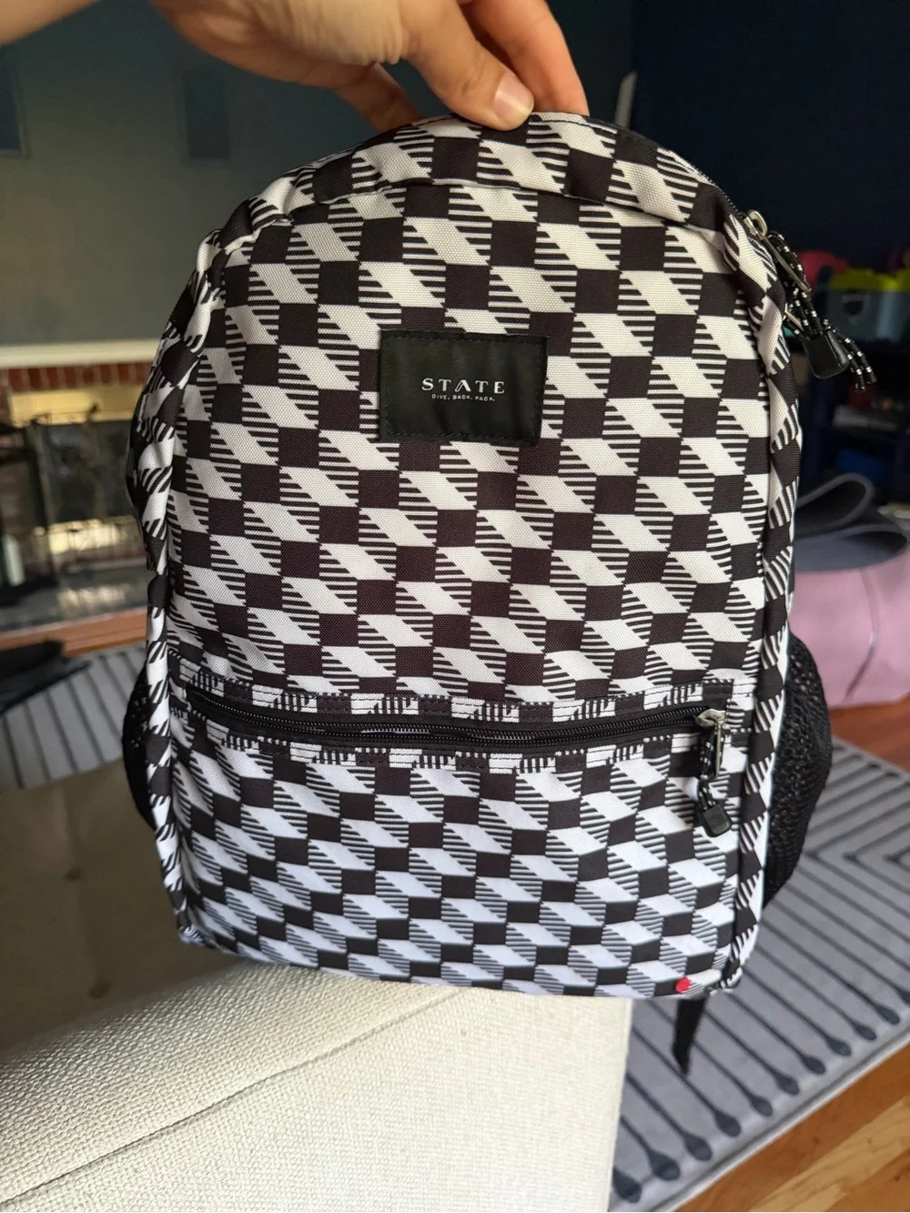 STATE Black & White Geometric Houndstooth Backpack